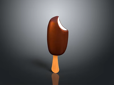 A Bitten Chocolate Ice Cream Bar on Wooden Stick Against Dark Background 3d model