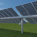 Solar Panels Clean Energy Setup On Green Grass Field Under Blue Sky