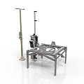 Industrial Metal Equipment Setup With Tall Pole Wheeled Machinery And Frame Platform