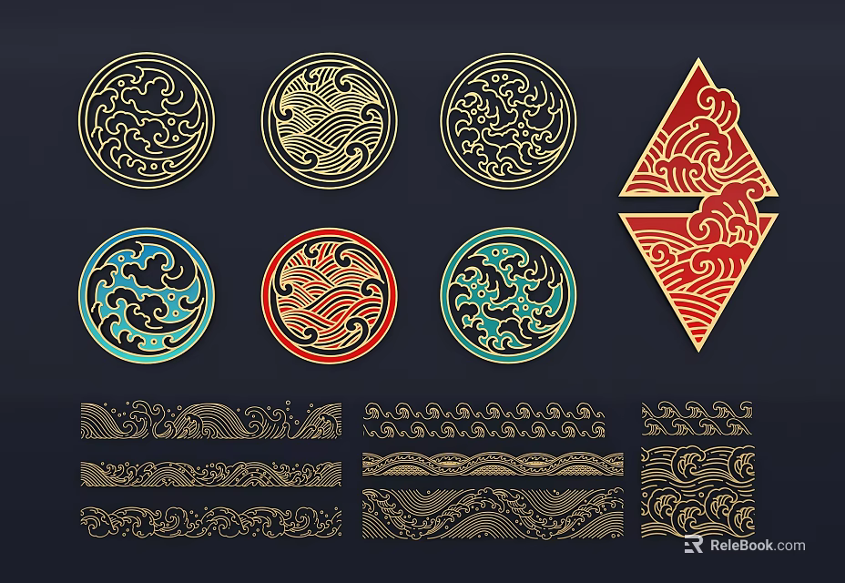 Traditional Wall Decor With Various Circular Diamond Patterns And Colorful Striped Motifs 3d model 