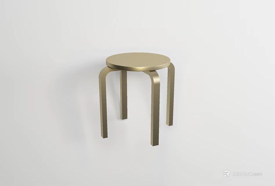 Brass Stool With Round Seat And Curved Legs In Modern Minimalist Design On White Background 3d model 