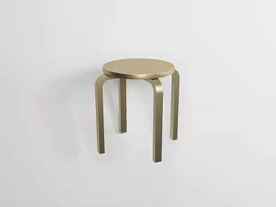 Brass Stool With Round Seat And Curved Legs In Modern Minimalist Design On White Background 3d model