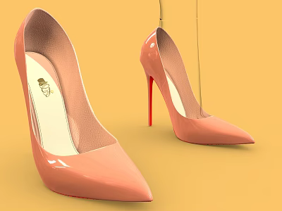 Pink Pointed Toe High Heels With Red Heel And Patent Leather Finish 3d model