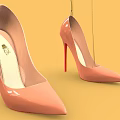 Pink Pointed Toe High Heels With Red Heel And Patent Leather Finish
