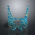 Stylish Blue Bikini Top With Yellow Patterns And Yellow Label