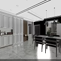 Modern Living And Dining Room Interior With Grey Sofa Geometric Rug And Chandelier