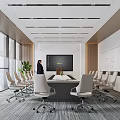 Modern Conference Room With Large Meeting Table Rolling Office Chairs And Whiteboard Wall