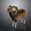 Low Poly Ram With Curved Horns Orange Body Light Brown Head White Dark Brown Legs