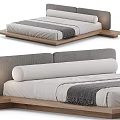 Modern Double Bed With Wooden Frame Gray Headboard White Sheets And Gray Throw Blanket