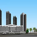 Aerial View of Modern Urban Building Complex with High-Rise Structures and Green Spaces