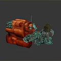Orange Mechanical Device With Heavy Industrial Structure And Detailed Gray Black Parts