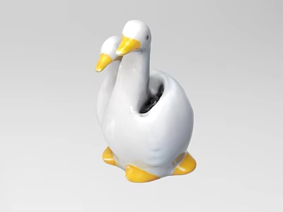 Decorative Duck Figurine Ornament Set With White Body And Yellow Beak Feet 3d model