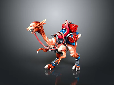 Fantasy Camel Mount With Red And Blue Decorative Armor And Gear Details 3d model