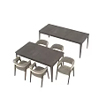 Modern Wooden Table And Chair Set With Beige Upholstered Seats And Natural Legs