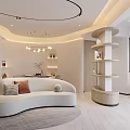 Modern Living and Dining Room with Round Marble Table Chairs Pendant Light and Green Plant