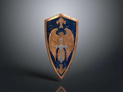 Ornate Decorative Shield With Blue Background Gold Eagle And Cross Design Elements 3d model