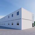 White Two Story Container Building With Large Glass Windows Balcony And Staircase