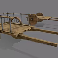 Ancient Wooden Transport Cart With Large Spoked Wheels And Metal Rails