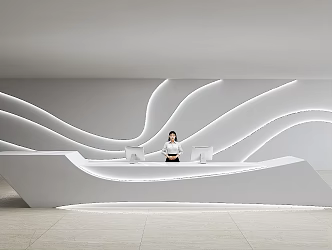 Modern special-shaped front desk background company reception desk curve wave background wall light belt background wall and simple reception desk 3d model