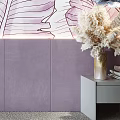 Elegant Modern Sofa Background Wall With Purple Leaf Pattern Mural And Interior Decor