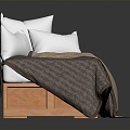 Modern Single Bed Wooden Bed Quilt Pillow Furniture 3d model