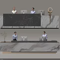 Modern Reception Desk With Marble Countertop Staff Working On Laptops And Elegant Decor