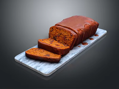 Homemade Fruit Loaf With Chocolate Glaze Sliced On Marble Serving Board 3d model