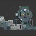 Futuristic Transparent Structure Models With Blue Green Frames And Components