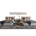 Modern Bedroom Single Beds With Nightstand Table Lamp And Gray Rug 3d model