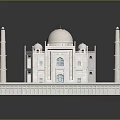 Cartoon Scene Of 3D Light colored Taj Mahal Model With Dome And Minarets On Textured Base