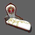 Classic Chaise Lounge With Red Circular Decorative Backrest Golden Pattern White Cushion Carved Wooden Frame