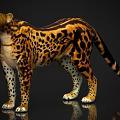 Cheetah With Yellow And Black Spotted Fur Standing On Shiny Surface With Reflection 3d model