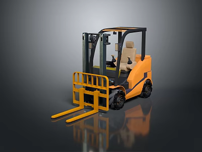 Orange Industrial Forklift With Cab Safety Guard Front Forks And Wheels Design 3d model