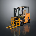 Orange Industrial Forklift With Cab Safety Guard Front Forks And Wheels Design