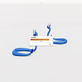 Blue Serpentine Decorative Figurines With Horns And Purple Accents On White Background