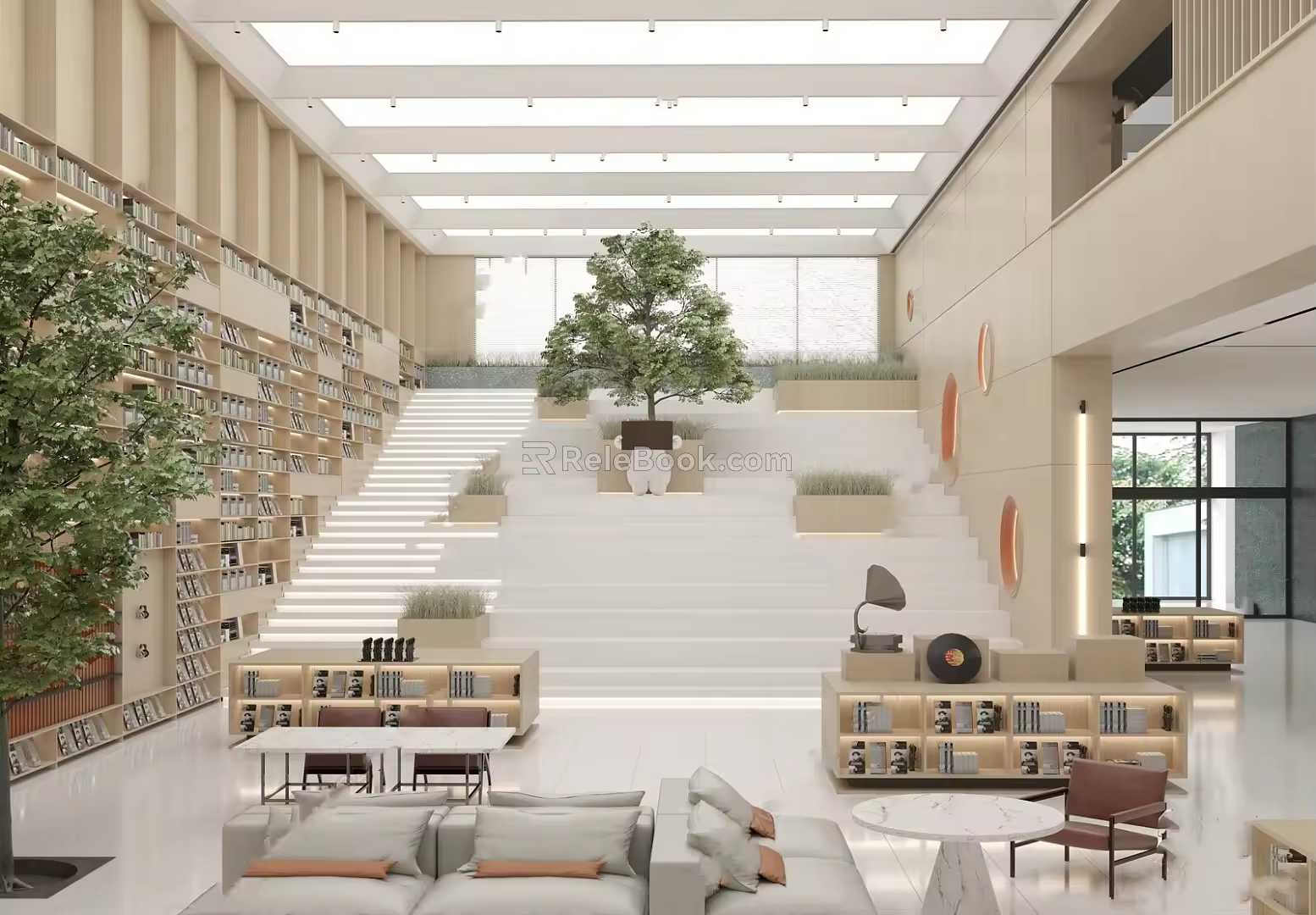 Modern Library Book Bar Reading Room 3d model