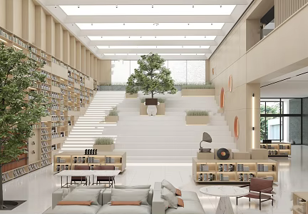 Modern Library Book Bar Reading Room 3d model