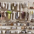 Clothes Hanging On Racks With Various Styles Colors Shoes And Bags