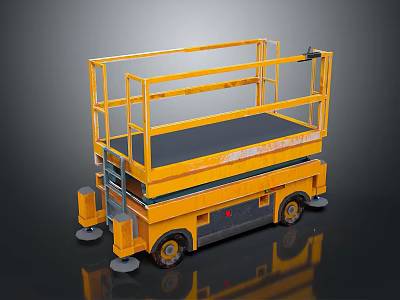 Industrial Mobile Scissor Lift Equipment With Yellow Platform Safety Railings And Wheels 3d model