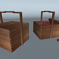 Wooden Handboxes With Open Lid Containing Red Fruits And Closed One Beside