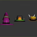 Various Colorful Hats Different Styles Including Pointed Dome Wide Brim Bowler With Decorative Details