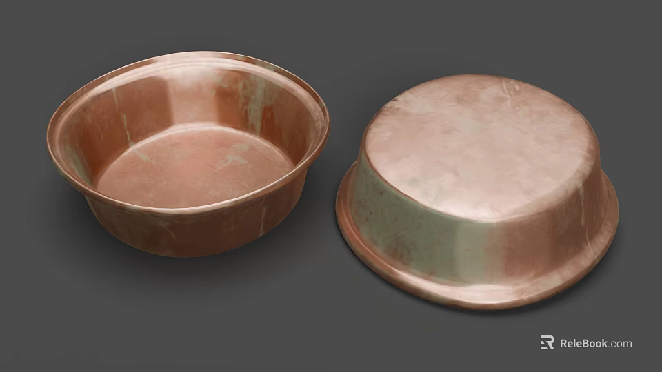 Two Copper Wash Basins Featuring One Open and One with Lid 3d model 