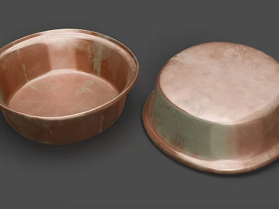 Two Copper Wash Basins Featuring One Open and One with Lid 3d model