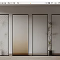 Modern Room Dividers With Frosted Glass Gradient Grid Patterns And Potted Plant