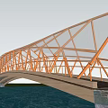Scenic Modern Landscape Bridge With Wooden Structure And Steel Frame Over Water And Green Grass