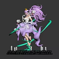 Pink Hair Female Figure With Crown And White Ghosts On Glowing Green Base With Candles