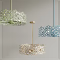 Multiple Modern Colorful Pendant Lights With Circular Transparent Decorative Design Elements 3d model