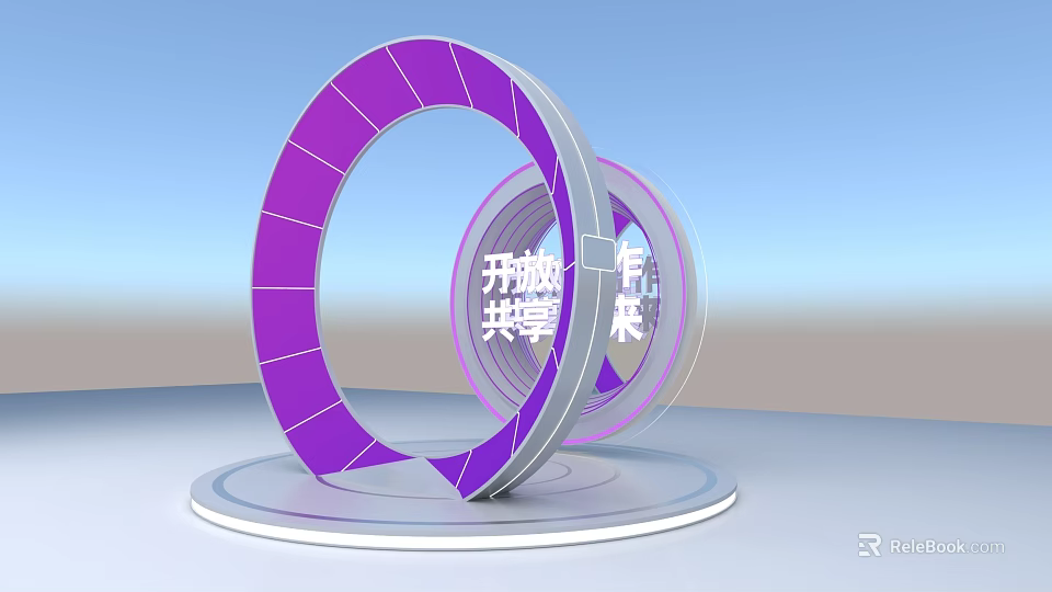 Purple Circular Ring Installation With Modern Design And Open Sharing Concept 3d model 