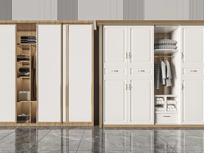 Wooden And White Wardrobe With Sliding Hinged Doors Clothing Storage Shelves And Shoe Compartments 3d model