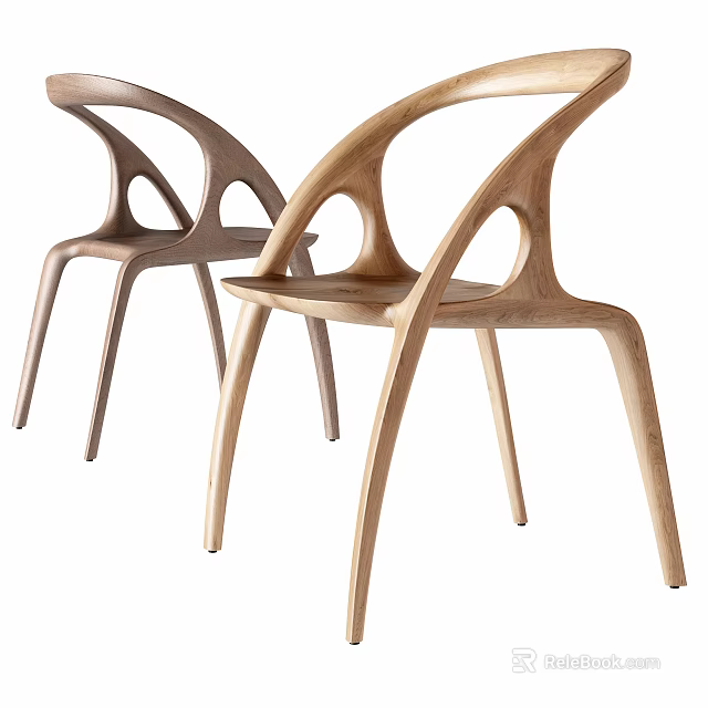 Modern Design Wooden Leisure Chair with Curved Armrests Unique Backrest and Two Wood Tones 3d model 